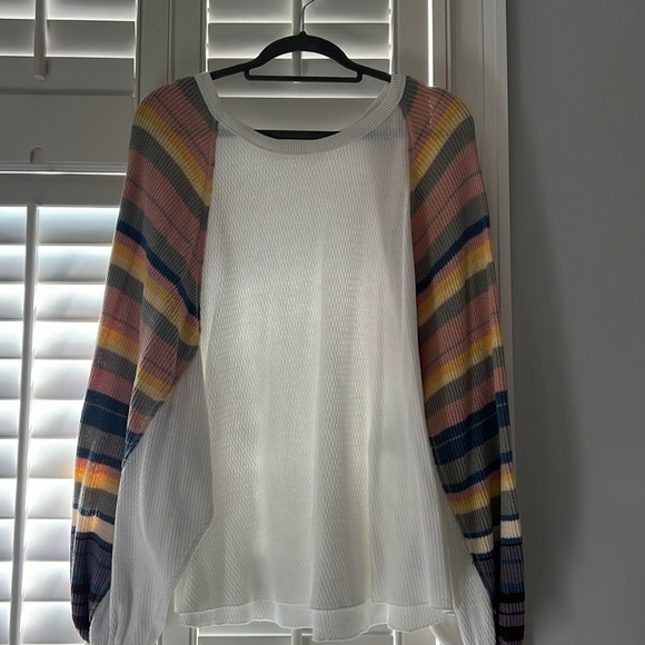 Free People Rainbow Dreams Striped Statement Sleeve Thermal Top Cozy - Picture 4 of 5